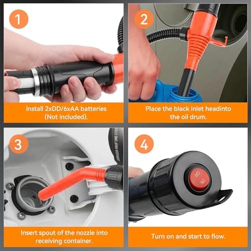 Portable Battery Powered Fuel Transfer Pump, Adjustable Flow Nozzle, Battery Siphon Pump for Gasoline, Diesel, Kerosene, Non-Potable Water – Ideal for Vehicles, Lawn Mowers, and Emergency Use - Thumbnail 4