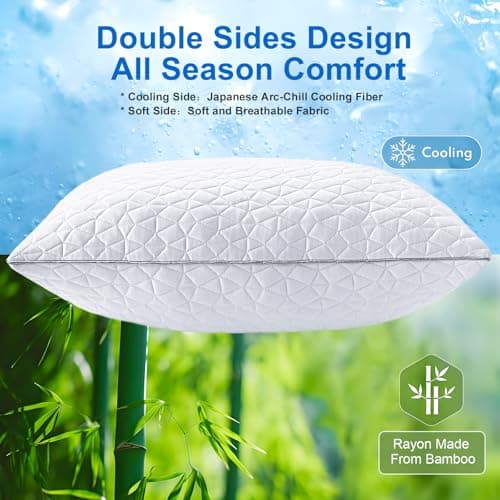 Cooling Pillows Standard Size Set of 2, Shredded Memory Foam Pillows, Adjustable Firm Bed Pillows Cool Cold Pillow for Hot Side Back Stomach Sleepers with Removable Washable Cover, 20" x 26", White - Thumbnail 2
