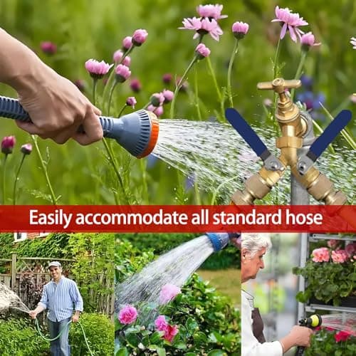 Cbumane Brass Garden Hose Diverter 2-Way Heavy Duty, Y-Valve Hose, Hose splitter,US Gauge Stainless Steel Extended Handle Diverter, 3/4’ GHT Threaded Y-Valve Garden Hose Tap Adapter - Thumbnail 5