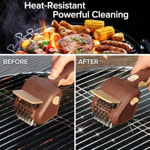 Lrly Electric Grill Brush for Outdoor Grill, Cordless Electric BBQ Grill Cleaner, Rechargeable Grill Cleaning Stainless Steel Brush, Grill Scraper, BBQ Accessories Brown - Thumbnail 6