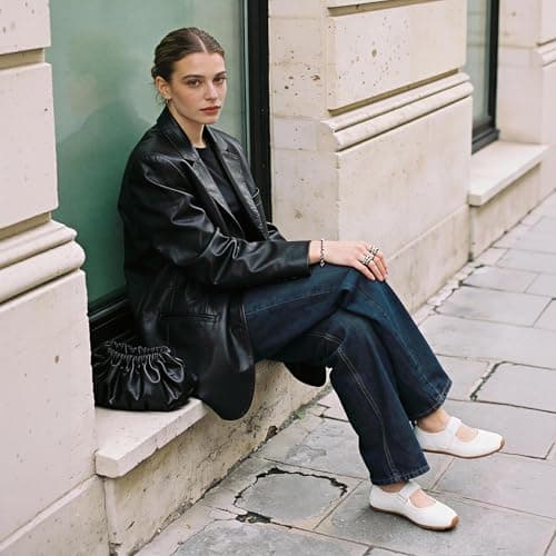 VIUGJNEX White Mary Jane Shoes Ballet Flats Fashion Sneakers Lightweight Tennis Shoes Casual Comfortable Slip-On Sneakers Size 9.5 - Thumbnail 6