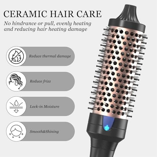 K&K 1 1/2 Inch Ceramic Tourmaline Ionic Heated Round Brush Curling Brush Creates Blowout Look -Creates Root Volume & Loose Curls Volume Curls Dual Voltage Hair Styling Tool (Black, 1.5 Inch) - Thumbnail 5