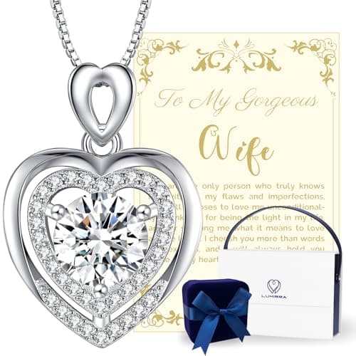 Moissanite Necklace for Women, 2Ct Sterling Silver Heart Pendant Necklace Gifts for Wife, 18K Gold Plated S925 Sterling Silver, Anniversary Jewelry Present for Wife, Birthday Gifts for Girlfriend, Mom - Image 1