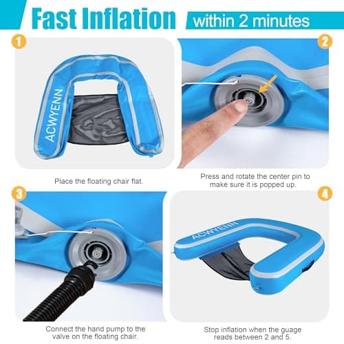 ACWYENN Inflatable Hangout Chair, Floating Pool Chair, Lounge Chair, Lake Floats (1 Pack-Sky Blue) - Thumbnail 6