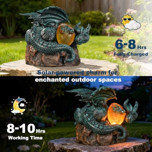 U WONDERFUL Solar Dragon Garden Decor - Dragon Statue Outdoor with Egg Light - 6.8 inch Porch Decor & Lawn Ornaments, Perfect Patio Decor, Yard Decorations Outdoor - Thumbnail 6