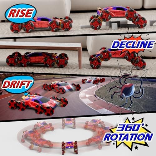 Terucle 8WD Remote Control Car, 2.4Ghz RC Cars with Spray & Cool Light, Kids Toys Electroplating Process Transform Drift Climbing Car, Boys Toys for Age 4-6 7 8-13 Year Old (red-Blue) - Thumbnail 5