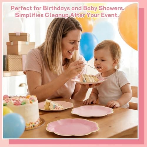 NatNarr 60 Pcs Pink Paper Plates, 7 Inch Gradient Pink Dessert Plates with Gold Edge Scalloped Mothers Day Plate Disposable Pink Plate for Wedding Girl Baby Shower Birthday Bridal Party Supplies - Thumbnail 6