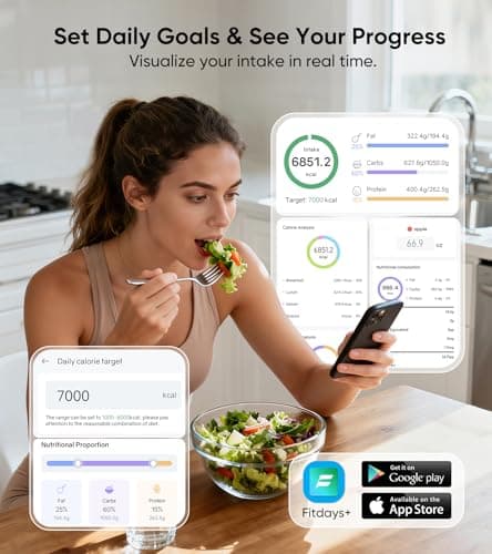 KUAIVO Smart Nutrition Food Scale with TFT Display, Tracks Calories, Fat, Carbs & Protein, Works with App for Daily Reports, 50 Built-in Foods, 23 Nutrients, Digital Kitchen Scale for Meal Prep - Thumbnail 5