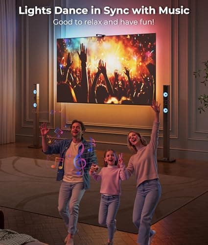 DeckTok LED TV Backlight 11.5ft - TV Lights that Change with Screen for 55-65'' RGB LED Strip Lights Cuttable with Smart App Control Game & Music Sync Color Changing Light for Holiday Decor - Thumbnail 6