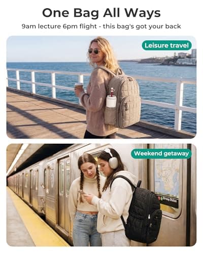 BAGSMART College Laptop Backpack, Travel Backpack for Women, Quilted Airline Approved Carry On Backpack Fits 17.3 Inch Laptop, Personal Item Travel Bag, Chocolate - Thumbnail 6