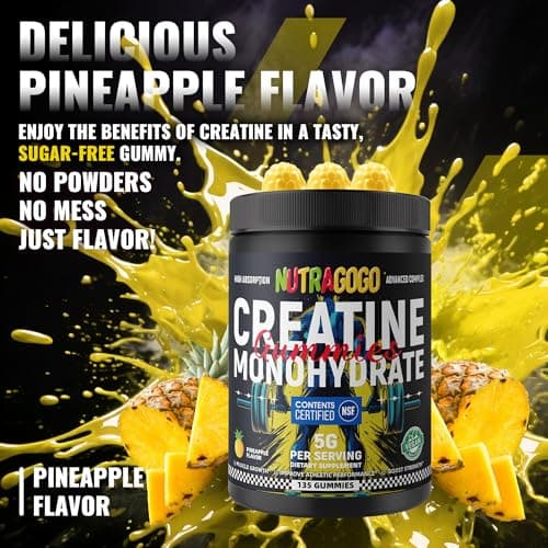 NUTRAGOGO NSF Certified Creatine Gummy - Creatine Monohydrate Gummies for Men & Women-5g of Creatine Monohydrate per Serving - Sugar Free,Vegan, Pineapple Electrolyte Chews, 135 Count - Thumbnail 6