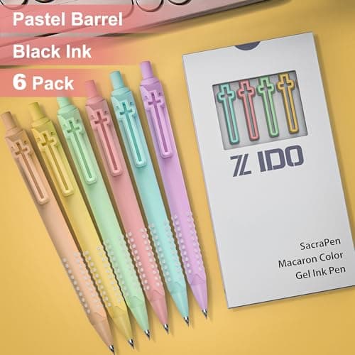 FlyMeaning 6 Pack Bible Journaling Gel Pens, 0.7mm Black Ink Retractable with Cross Clip,Smooth Writing, Christian Gifts for Men Women, Religious School & Office Supplies (Macaron) - Thumbnail 3