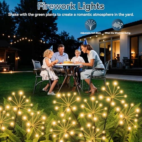 Slyuexu Solar Garden Lights 2 Pack Waterproof Swaying Starburst Light Solar Outdoor Lights for Yard Patio Walkway Pathway Party Wedding Decoration, Unique Gifts for Women, Warm White - Thumbnail 6