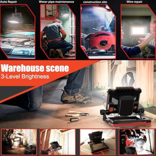 DAYATECH 20W 3000LM Cordless LED Work Light, Compatible with Dewalt, Milwaukee and Makita 18-21 V Battery, Foldable Magnetic Base, Brightness Dimmable (Light Only/Charger Not Included) - Thumbnail 6