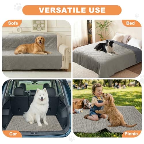 Vmeyiek 100% Waterproof Dog Bed Cover Pet Blanket(42"x50"),7-Layer Reversible Washable Sofa Couch for Furniture Car (Light Gray+Gray) - Thumbnail 4