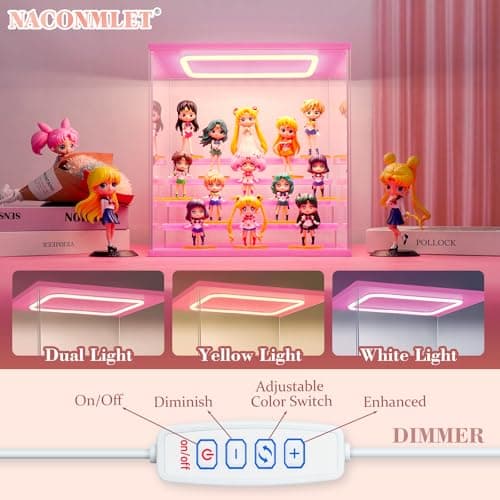 Naconmlet Pink Wood Base Acrylic Display Case for Collectibles, 6-Tier Clear Display Box with Steps for Funko Pop & Action Figures, Dustproof Showcase Organizer, 19.7x12.6x16.5 Inches - Thumbnail 4