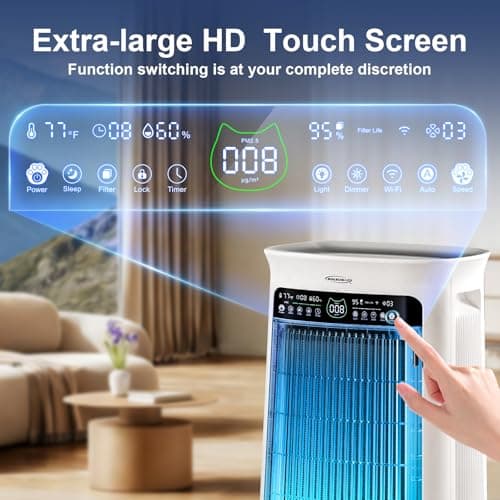 Air Purifier Large Room,True H13 HEPA Air Purifiers for Home & Bedroom, Covers Up to 4000 Sq. Whole House Air Purifier, PM2.5 TEMP HD Sensor, Large Screen Display, 22dB Quiet for Pets Families - Thumbnail 6