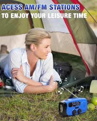 Emergency Hand Crank Radio Emgykit - 2000mAh/7400mWh AM/FM/NOAA Solar Hand Crank Emergency Radio with 3 LED Flashlights, SOS Function for Emergencies, Camping - Blue - Thumbnail 5