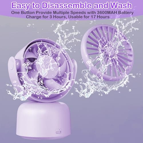 Small Quiet Desktop Fan, 3 Speeds Oscillating Fan with Auto 90° Rotate & Manual 120° Tilt Head, 0.72 Lb USB-C Corded Powered Mini Desk Fan for Outdoor Indoor Office Bedroom Travel (purple) - Thumbnail 4