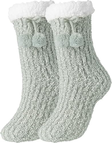 BenSorts Winter Thick Slipper Socks for Women Holiday Gift Warm Cozy Soft Fleece House Sherpa Socks Slipper Non Skid with Grippers Holiday Gift Green - Image 1