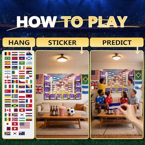 2026 World Soccer Cup Schedule Poster 4-Piece Set, 63 x 44 Inch Extra Large Premium Polyester Match Tracker, Waterproof Wrinkle-Resistant Chart with Flag Banner, 384 Flag Stickers & 96 Water Tattoos - Thumbnail 6