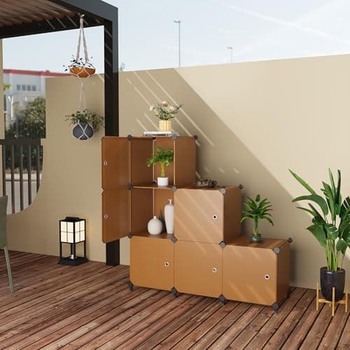 ATTDETJL Cube Storage Organizer, 6-Cube Shelves Unit with Doors, DIY Stackable Plastic Clothes Organizer for Bedroom and Under Stairs Storage Unit, Each Compartment 30 x 30 x 30 cm Brown ATTSL6007 - Thumbnail 2