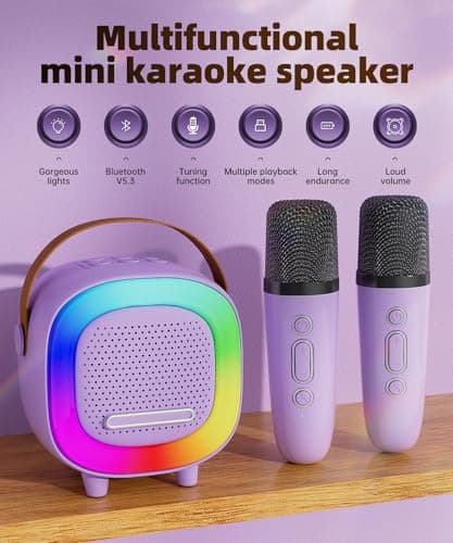 Mini Karaoke Machine Speaker for Kids Adults, Portable Bluetooth with 1 Wireless Microphones, Children's Day Birthday Gift Ideas for Toys for Teens Boys and Girls Aged 4, 5, 6, 7, 8, 9, 10, 11, 12+ - Thumbnail 2