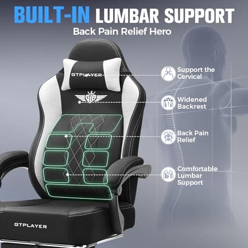 GTPLAYER Big and Tall Gaming Chair Breathable Fabric Computer Chair with Strong Lumbar Support, Comfortable Office Chairs with Pocket Spring Cushion, High Back Ergonomic Desk Chairs with Footrest - Thumbnail 3