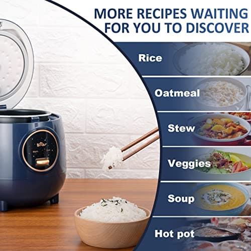 Bear Mini Rice Cooker 2 Cups Uncooked, 1.2L Portable Non-Stick Small Travel Rice Cooker, BPA Free, One Button to Cook and Keep Warm Function, Blue - Thumbnail 2