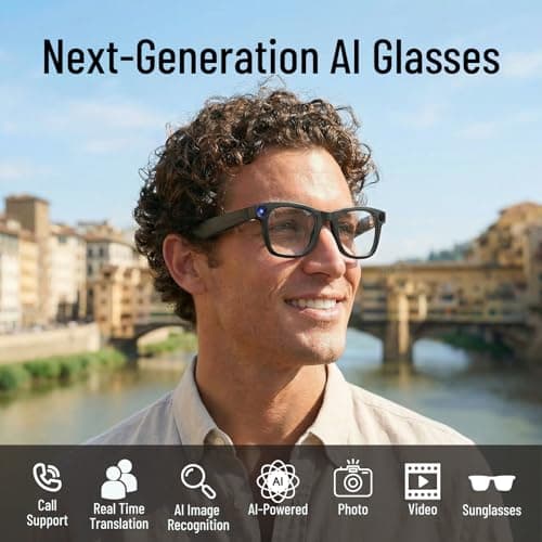 AICUDDO Smart AI Glasses with Camera, Hands-Free Video Recording Glasses for Men Women, Real-Time Translation, Bluetooth Open-Ear Audio, ChatGPT AI Assistant, Discrete Professional Recording (Black) - Thumbnail 2
