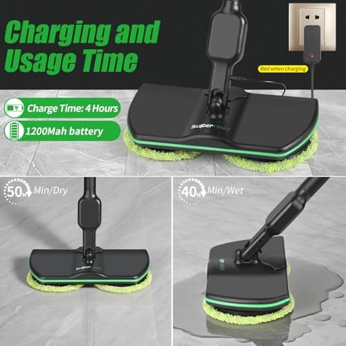 Battery Cordless Electric Mop H1,13-Inch Max Cleaning Pad Electric Spin Mop, Laminate Floor Cleaner for Mopping, Automatic Spin Mops for Hardwood, Tile-No Water Tank - Thumbnail 3