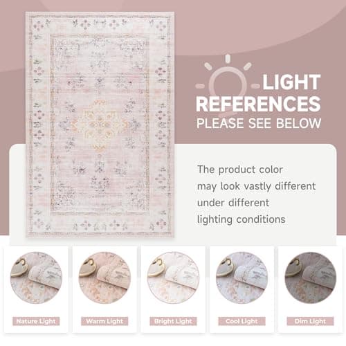 Auemtyn 5x7 Washable Area Rug for Living Room, Pink Rug with Non Slip Backing, Low Pile Carpet for Bedroom, Dinning Room (Multi Pink, 5'x7') - Thumbnail 2