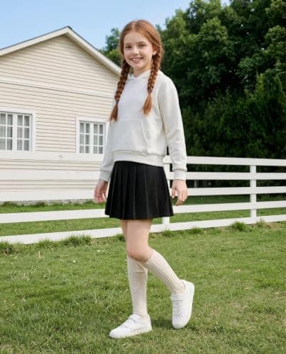 Girls Pleated Skort Kids School Mini Skirt Black Tennis Skorts for Girl 6Y - Thumbnail 2