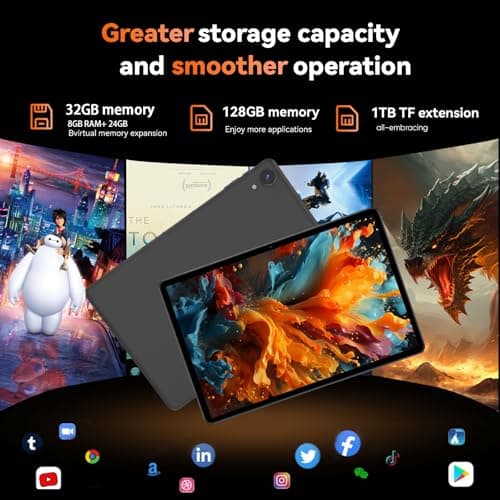 Tablet 10 Inch Android 16 Tablet, 32GB RAM 128GB ROM, 1TB Expansion, T7280 Octa-Core, Large Capacity Battery, Dual Camera, 5G/2.4G WiFi, Bluetooth 5.0, GPS, Gemini AI, Drop-Proof Case (Black) - Thumbnail 3