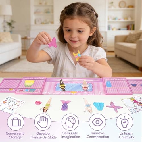 Dreamon Magnetic Dress Up Dolls for Girls, 42PCS Princess Mermaid Fairy Ballerina Papper Dolls Dress Up Games Kit, Travel Game Airplane Activities Toys Birthday Gifts for Toddler Girls Ages 3 4 5 6 7 - Thumbnail 5
