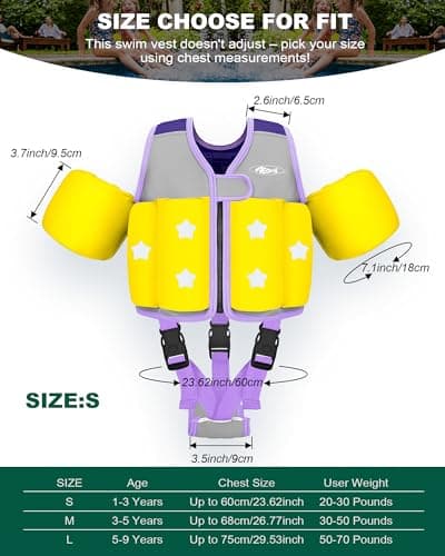 AEOCOO Kids Pool Floaties 1-2-3-5-7-9 Years Old, Toddler Swim Vest 20-30-50-70 Pounds, Comfortable Extended Wear Kids Float Jacket with Crotch Strap, Bright Design and Unpadded Sides, Purple - Thumbnail 4