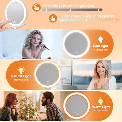Travel Makeup Mirror with Lights, Lighted Magnifying Mirror 10X, 4-in-1 Portable for Handheld, Tabletop, Hanging and Wall Mount with Suction Cup and 3 Color Light, Ideal Gift for Women and Seniors - Thumbnail 4