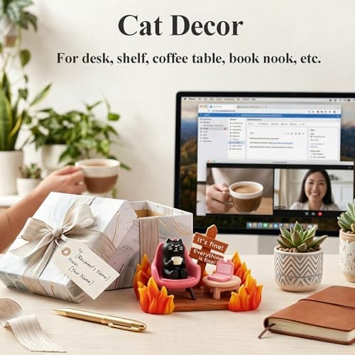 PAJH Miniatures Black Cat Figurines Desk Decor Cat Gifts for Women Cat Lovers Gifts Cute Cat Desk Accessories for Office Desk, Bookshelf, Coffee Table - Thumbnail 5