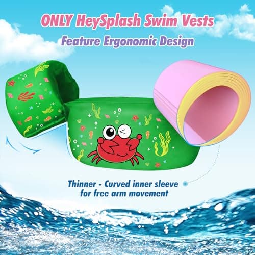 Heysplash Swim Vest for Kids, Toddler Pool Floaties Fit 20-50 Lbs, Swimming Vest with Adjustable Strap, Swim Jacket Water Wings Arm Float, Puddle Sea Beach Boat Jumper Boy Girl Age 2 3 4 5 6, Green - Thumbnail 2