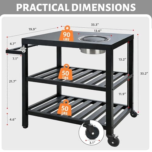 Outspurge Outdoor Grill Cart with Grill Kit, Movable BBQ Prep Tables Station with Wheels, Dining Cart Table with 2-Tier Storage Cart, 33.3" Lx19.9W x33.2H Grill Table, Black - Thumbnail 2