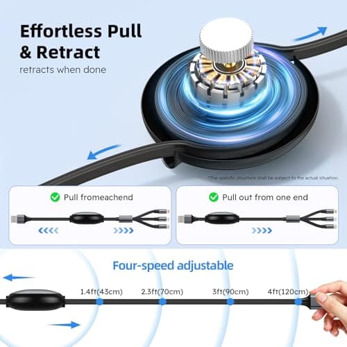 Retractable Multi Charging Cable, 3 in 1 Multiple Charger Cord, Retractable Car Charger Cable with Type C/L/Micro USB Ports for iPhone 17 16 15 14 Pro/ Galaxy S25/Pad, Car Accessories for Men 4ft - Thumbnail 2