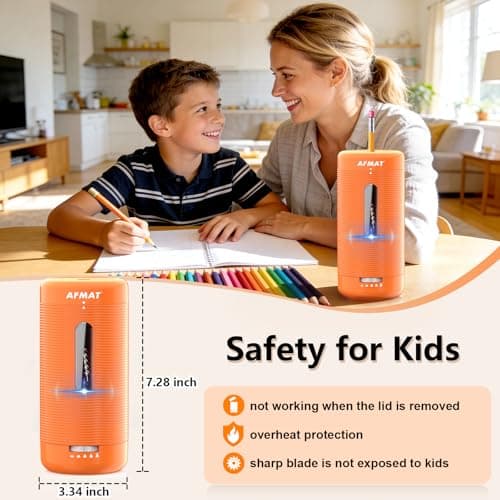 AFMAT Electric Pencil Sharpener, Fully Automatic Pencil Sharpener, Auto in & Out, Rechargeable Hands-Free Sharpeners for Jumbo & Colored Pencils (6.5-12mm), Portable for Home/Classroom/Office PSC2 - Thumbnail 4