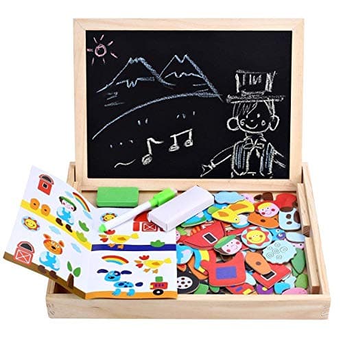Wooden Toy Magnetic Board Puzzle Games , Double Side Jigsaw &Drawing Sketchpad Writing Dry Erase Board Chalkboard Educational Toys for Kids - Thumbnail 4