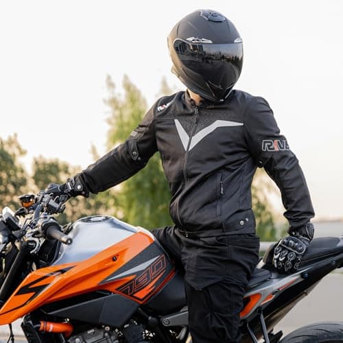 RKV86 Motorcycle Jacket for Men with CE Armored Mesh Riding Jacket Breathable Motorbike Hi-viz Adventure Jacket Black 2XL - Thumbnail 2
