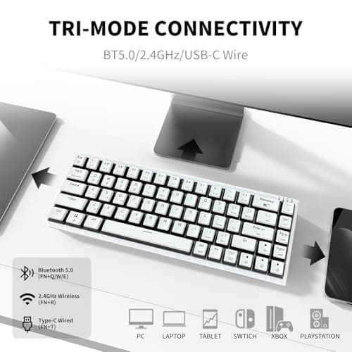 Hexgears X1 Pro Wireless Mechanica Keyboard, Tri-Mode Bluetooth/2.4G/USB-C, Hot-Swappable Tactile Switch Gaming Keyboard, Mini Compact White Backlit Keyboards with Wrist Rest - White - Thumbnail 5