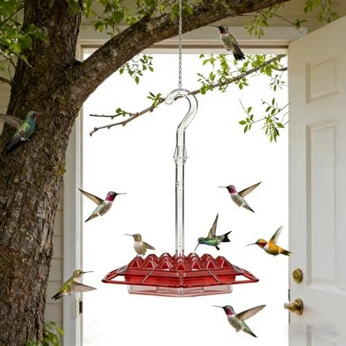 Hummingbird Feeder for Outdoors Bee-Proof & Leak-Proof, Features 32 Feeding Ports, Drip-Free, Easy to Clean and Refill, Attract Humming Birds Feeder Plastic with Ant Moat & Hook (Red-1PC) - Thumbnail 4