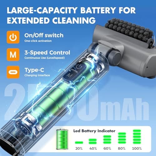 Electric Grill Brush, Cordless BBQ Cleaner, 3-Speed & Angle Adjustable, 3-in-1 Kit with Gloves, Reinforced Bristles, 150Mins Runtime, Removable & Dishwasher Safe for Outdoor BBQ Grates (Light Gray) - Thumbnail 6