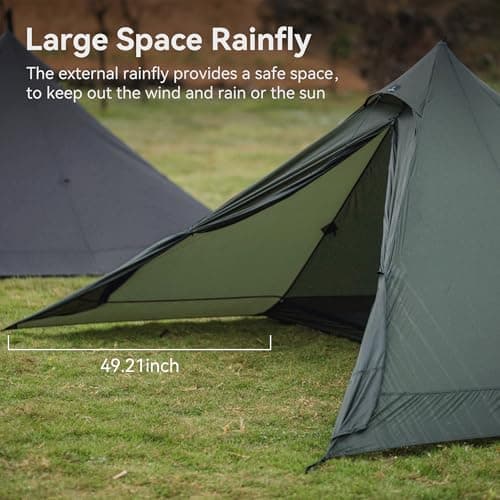 Thous Winds Lightweight Tent, Ultralight Pyramid Tent for 2-Person, with Rainfly and Carry Bag for Backpacking, Trekking, Camping, Climbing, Hiking, Olive-Green - Thumbnail 4