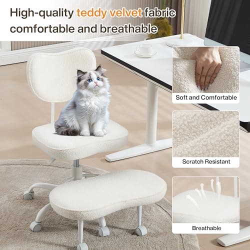 Fizzin Cross Legged Office Chair, Criss Cross Chair with Wheels Height Adjustable Seat for ADHD 360° Swivel Meditation Chair Chic Home Office Furniture (White-New) - Thumbnail 5