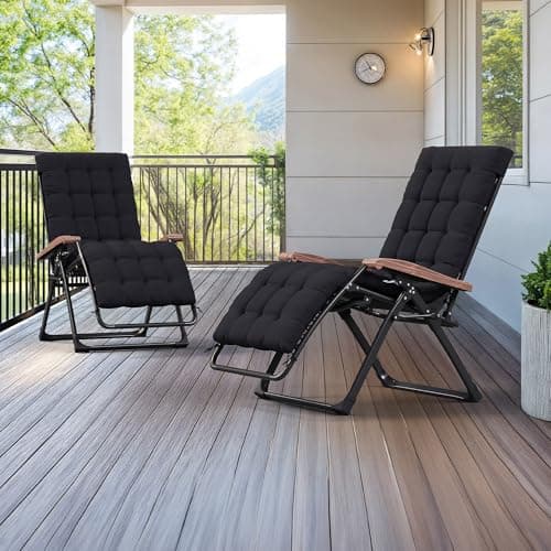 PURPLE LEAF Oversized Outdoor Reclining Chair Set of 2 Patio Zero Gravity Chaise Lounge Folding Chair with Removable Cushion Adjustable Headrest for Lawn Camping Beach Pool Black - Image 1